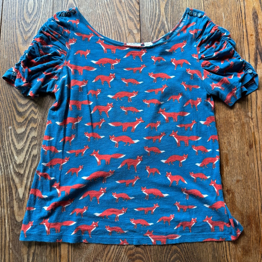 Anthropologie Blue and Red Fox Print Top